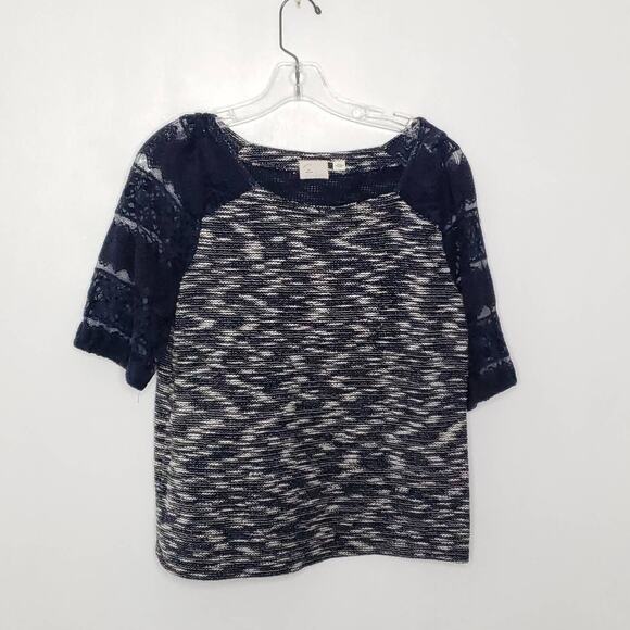 Anthropologie Postmark Patel Tweed Lace Sleeve Shirt Navy Women Medium - Picture 8 of 10